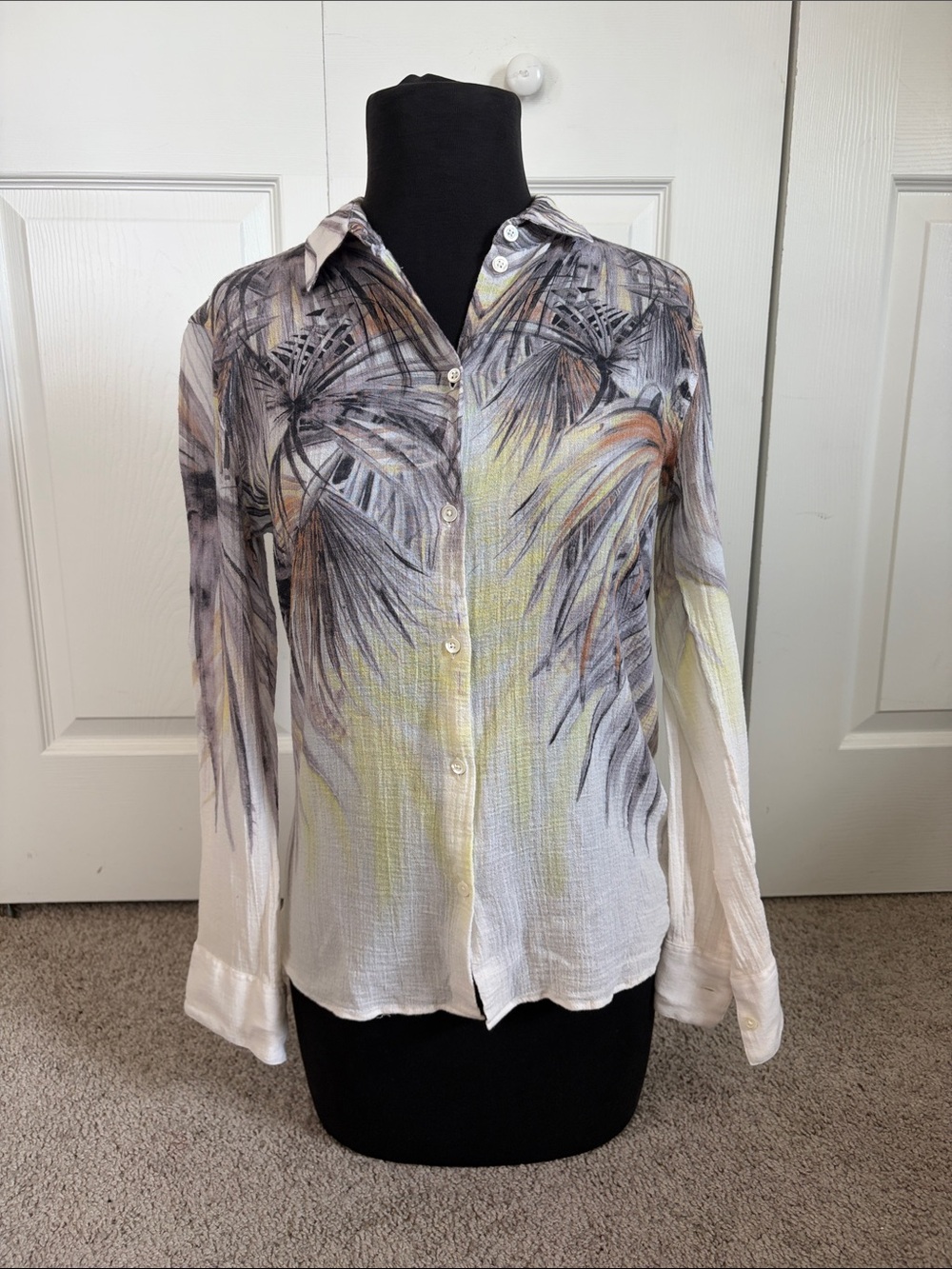 IRO Jeans Elma Cotton Gauze Lightweight Palm-Print Button-Front Beach Shirt S